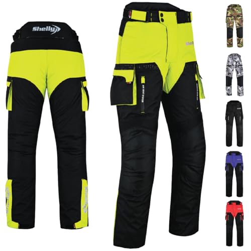 Shelly Pantalones de motocicleta para hombre con tela textil Cordura resistente al agua para carreras de motocicletas, equitación y protección contra impactos, Fluorescente., 40 W