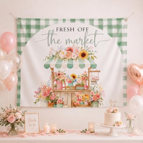 Image of Coume Fresh off the Market Sign Bridal Shower Banner Wall Hanging Hand Lettering Decorations for Wedding Bridal Shower Bachlorette Party Wall Backdrop Decor 59.1 x 51.2 Inch