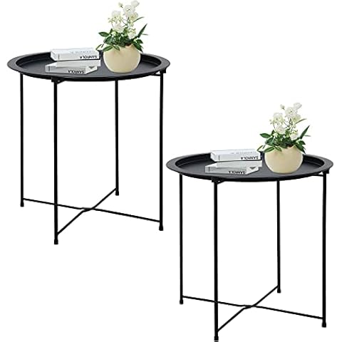 Garden 4 you End Table Set of 2, Outdoor Side Table, Small Patio Table Metal Side Table, Round Folding Side Table, for Outdoor and Living Room,Black Cover