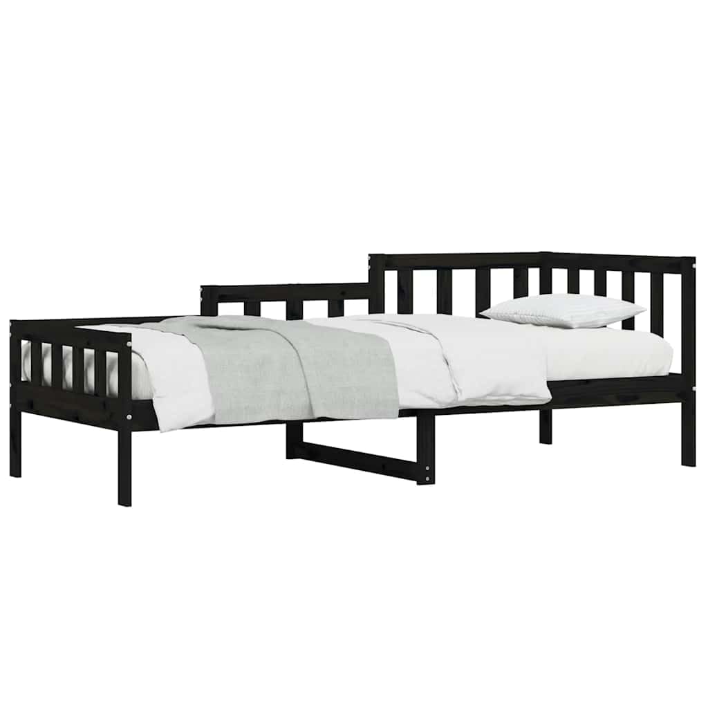 Sofa rozkładana bez materaca z litego drewna sosnowego czarnego 80x200 cm