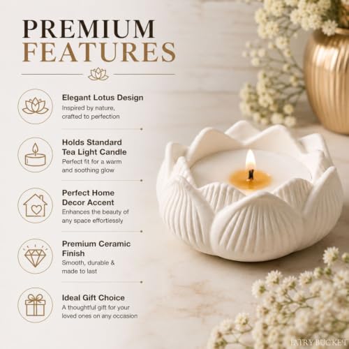 Image of FairyBucket Lotus Scented Candle with Reusable Concrete Tea Light Holder | Vanilla Fragrance Soy Wax Candle | Handcrafted White Lotus Candles for Home Decor, Bedroom, Living Room & Gifting