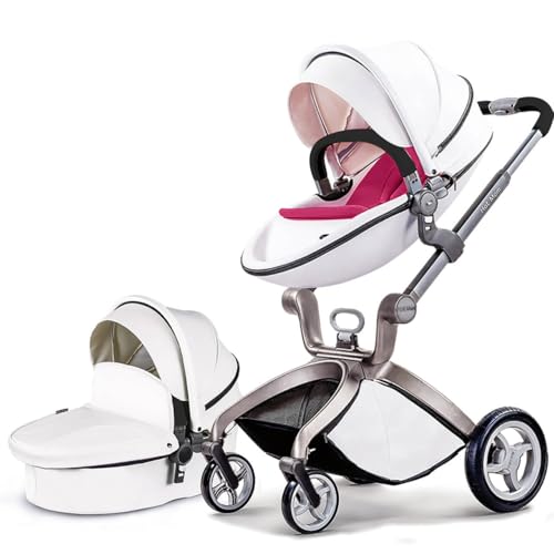 Hot Mom cochecito de bebé con ángulo de altura del asiento ajustable y absorción de impactos en las cuatro ruedas (blanco)