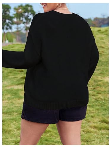 Image of MakeMeChic Women's Plus Size American Flag Sweater Long Sleeve Crew Neck Knitted Fall Sweaters Black X-Large Plus