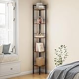 Tajsoon Narrow Corner Shelf Stand 5 Tier 60.5' Industrial Corner Ladder Shelves with Metal Frame, Multipurpose Tall Corner Bookshelf Bedroom, Living Room, Office, Kitchen, Rustic Brown