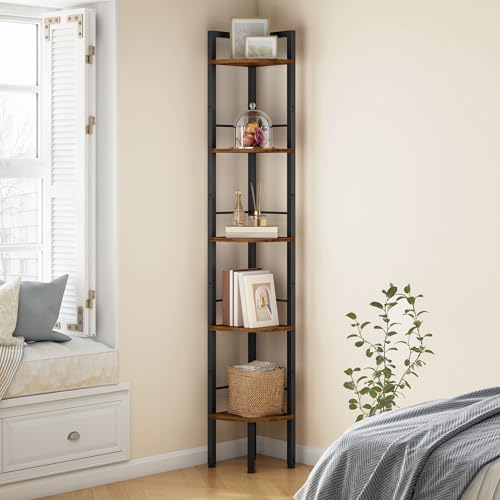 Tajsoon Narrow Corner Shelf Stand 5 Tier 60.5' Industrial Corner Ladder Shelves with Metal Frame...