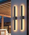 Aipsun 2 Packs LED Outdoor Wall Lights, 3000K 4000K 6000K, 23.6in Modern Black Outdoor Porch & Patio Wall Sconce, Linear Exterior Wall Light for Entrance, Hallway, Garage, Porch(3CCT)
