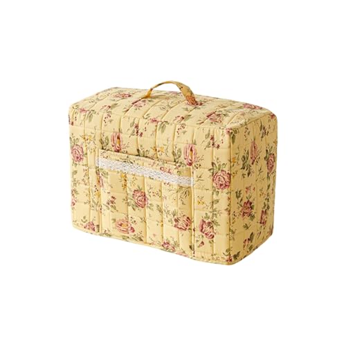 Sewing Machine Dust Cover Floral Quilted Sewing Machine Cover with Pocket Craft Room Sewings Supply Organizer (Yellow 17 Inches)
