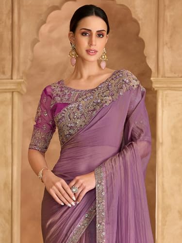 Image of AKHILAM Women's Satin Sequence Embroidery Saree With Unstitched Blouse Piece(SNDLWOD1601 TFH Parent)