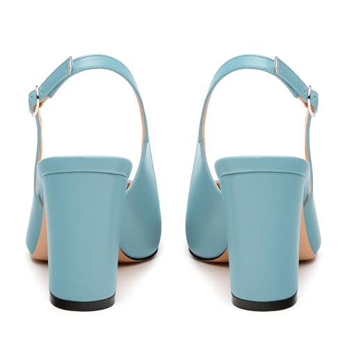 Women's Slingback Pumps, Pointed Closed Toe Block High Heels, Fashion Adjustable Buckle High Heel Shoes for Women4