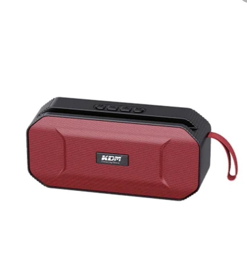 kdm 77 skyforce portable bluetooth speaker, 10w power, mobile holder, tws pairing, fm radio, hanging strap, usb/tf/aux, type-c charging,red