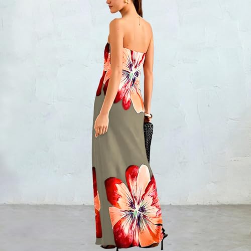 Image of Women Y2k Strapless Maxi Dress Summer Backless Floral Long Tube Dress Off Shoulder Cocktail Party Dress