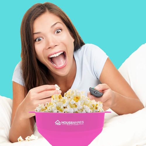 Image of Collapsible Silicone Microwave Hot Air Popcorn Popper Bowl With Lid and Handles (Pink)
