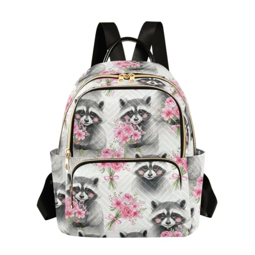 Sac à dos tendance aquarelle rose raton laveur, la douceur d'un accessoire floral poétique