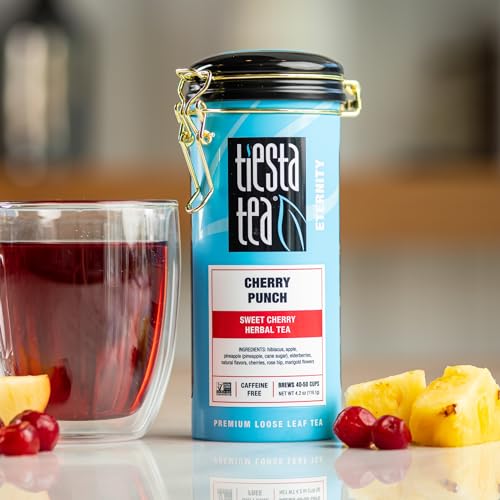 Image of Tiesta Tea - Cherry Punch, Loose Leaf, Sweet Cherry Herbal Drink, Premium Blend, Non-Caffeinated Fruit Tea, Makes Hot or Iced & Up to 50 Cups, 4oz Refillable Tin
