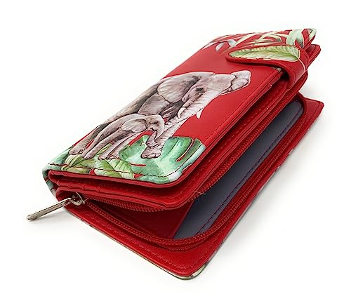 Shag Wear Elephant Jungle Large Animal Wallet for Women and Teen Girls Vegan Faux Leather 7" Red4