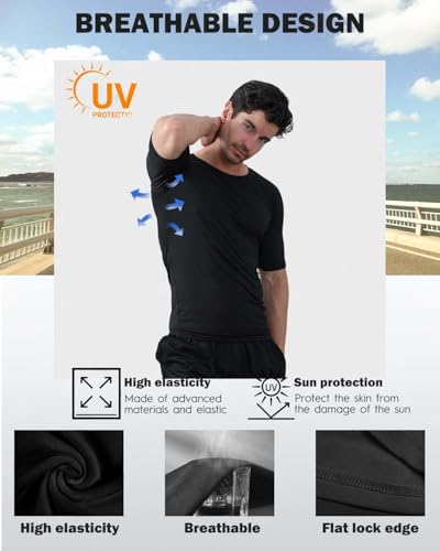 5 Pack Men's Compression Shirts Short Sleeve Cool-Dry Workout Rash Guard Athletic Base Layer Undershirts for Gym4