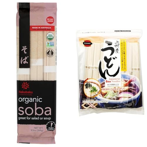 Hakubaku Organic Soba 9.5 Oz and J-BASKET Dried Udon Noodles 28.21-Ounce Japanese Noodle Bundle image 2