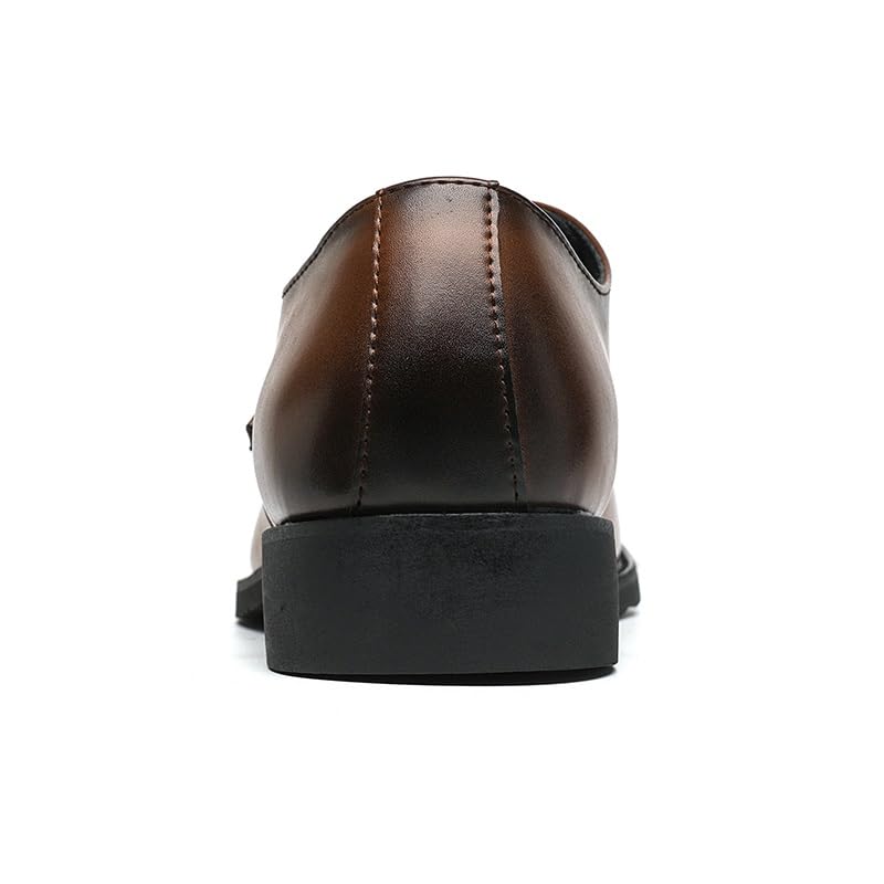 HOOENG Formal Shoes for Men Slip On Round Toe PU Leather Monk Strap Apron Toe Resistant Non Slip Rubber Sole Walking(Color:Brown,Size:8.5)3