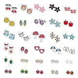 30 Pairs Girls Earrings Set, Stainless Steel Cute Stud Earrings Animals Flowers Pearl Earrings, Best Gifts for Teens Girls Women
