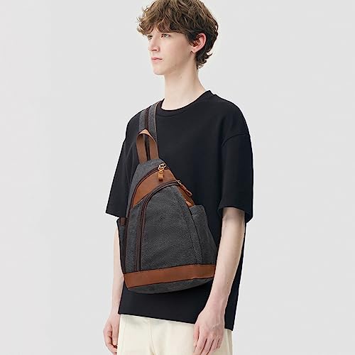 Mochila tipo sling de canvas negra para ciclismo y senderismo miniatura 6