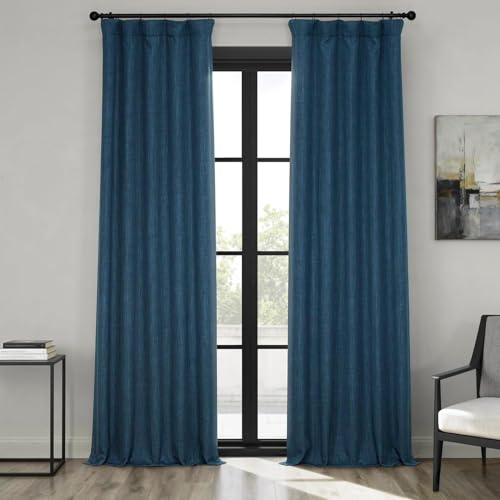 Image of HPD Half Price Drapes - Faux Linen Curtains for Living Room (2 Panels) - 50W X 96L - Textured Room Darkening Curtains for Bedroom 96 Inches Long - Drapes for Home Decor, Indigo