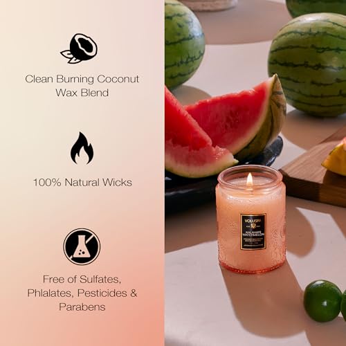 Image of Voluspa Kalahari Watermelon, Small Candle Jar, 5.5 Ounces, 50 Hour Burn Time, Coconut Wax for Clean Burning, Handcrafted in the USA