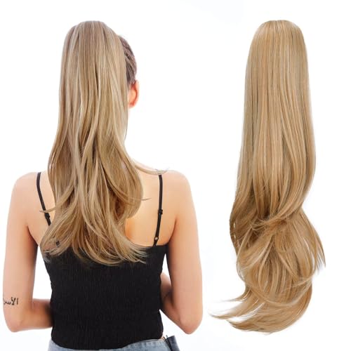 HEWEICSY Ponytail Extension Hair Extension Ponytail 20 Long Claw Hair Extension Synthetic Wavy Straight Hairpieces Ponytail Clip in Ponytail Wig Daily Fluffy Pony Tail for Women(Blonde)