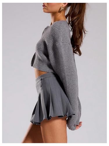 MakeMeChic Women's Zipper Cropped Cardigan Sweaters Long Sleeve Round Neck Rib Knitted Crop Tops3