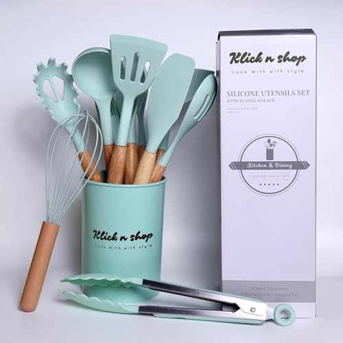 Image of Premium Silicone Kitchen Spatula Set for Cooking | Heat Resistant Spatula for Non Stick Pan with Wooden Handle & Holder | Steel Core Silicone Spatula | Non-Stick Kitchen Utensils Set (12 Pcs)