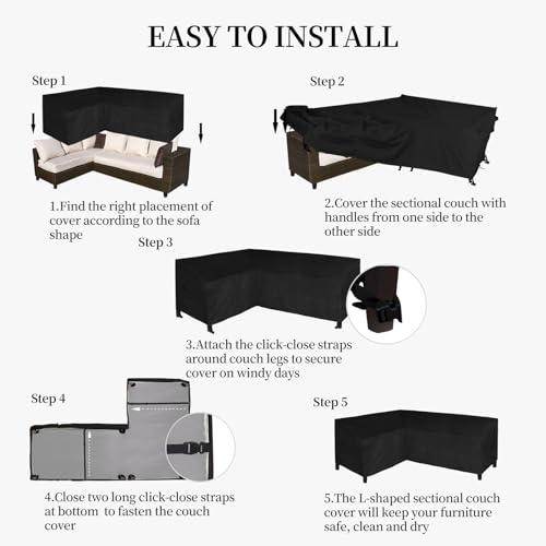 Image of Easy-Going Patio L-Shaped Sectional Sofa Cover, 58 inchX85 inch Waterproof Heavy Duty Outdoor Garden Furniture Cover (Left Facing, Black)