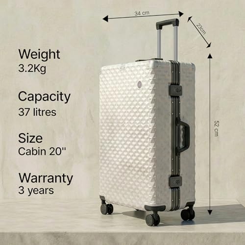Image of Hard PC Trolley Luggage, Cabin Size, 100% Polycarbonate, Lightweight and Durable, Silent Wheels, Anti-Theft with Aluminium Frame, and 2 TSA Locks, 20-Inch, Moonlight Frost