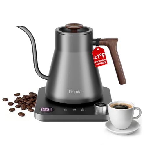 Gooseneck Electric Kettle with Temperature Control, 0.9L, Gray Wood