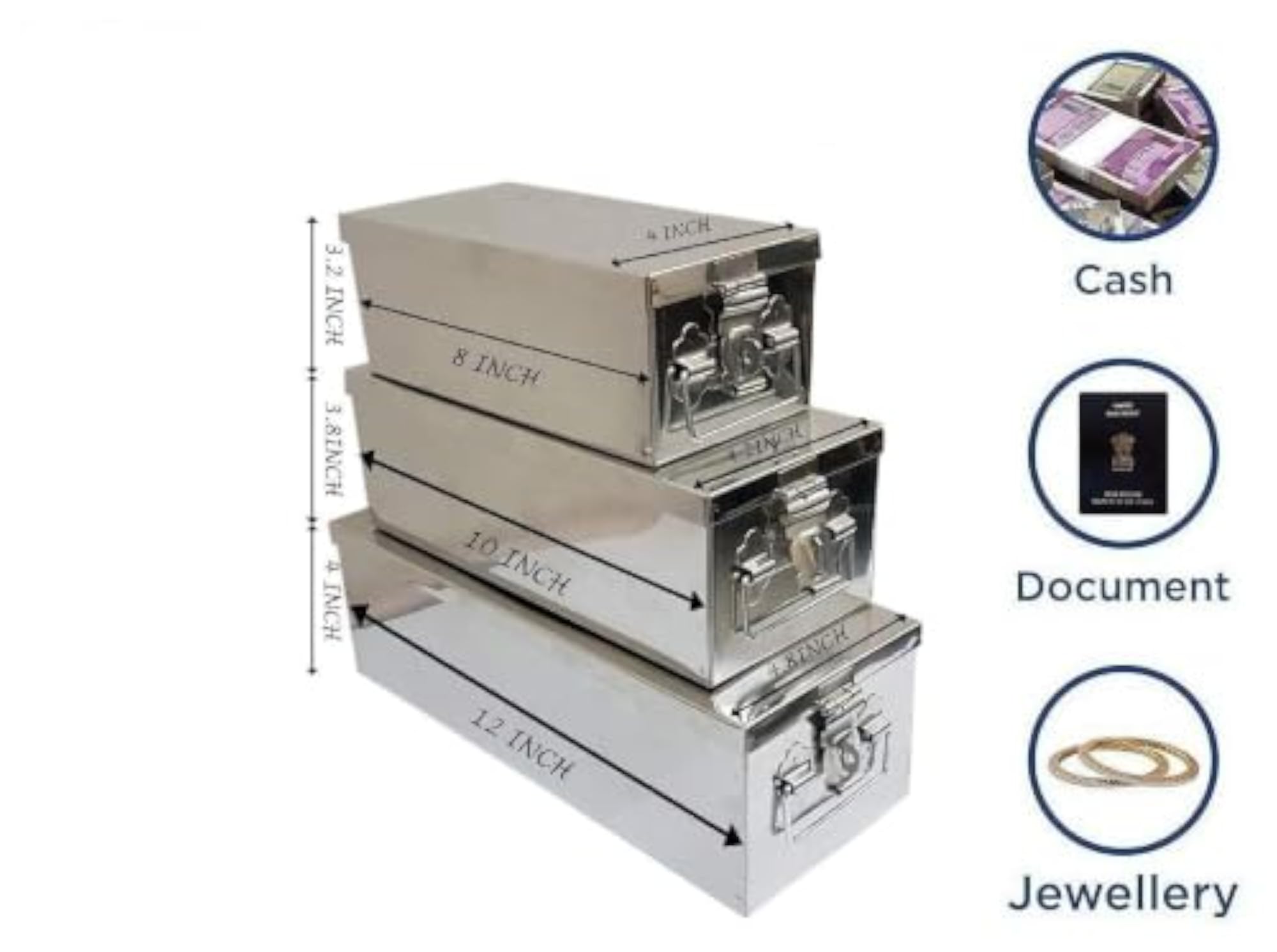 Stainless Steel Storage Boxes, Set of 3 Pieces