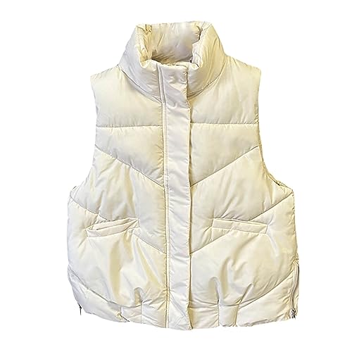 Manteau gilet sans manches blanc M | Veste décontractée ample zippée