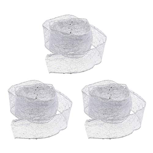 3pcs Christmas Mesh Ribbon Glitter Ribbon DIY Craft for Christmas Bows Wrapping Decoration (Silver)