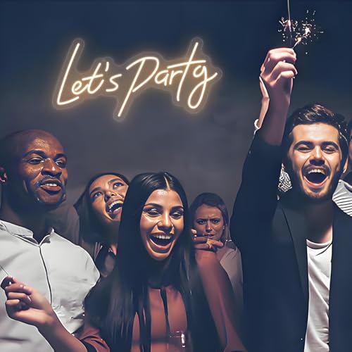 Image of Lets Party Neon Sign for Party Wall Decor, 16.5x8.4 inch Compact Neon Party Decorations LED Glow Lights Supplies Accessories, Warm White
