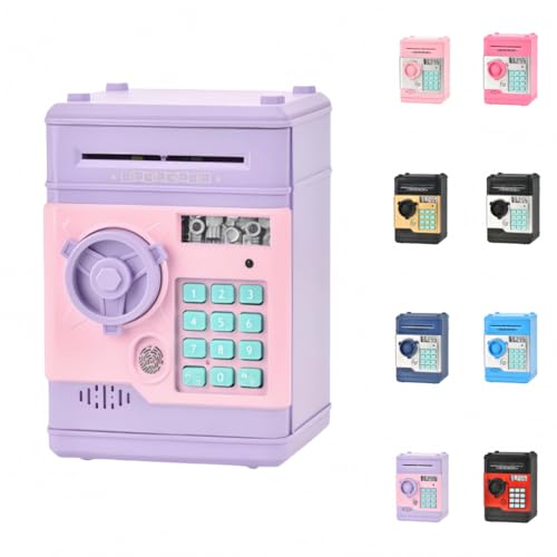 ShineLuxe 子供用貯金箱、子供への贈り物、自動センサー、楽しい、パスワードロック、大容量の模造指紋、コインボックス、実用的な装飾知育玩具 (紫ピンク)
