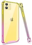ANSIWEE iPhone 11 Color Gradient Protective Case, Colorful and Clear Hard Back Shock Drop Proof Impact Resist Extreme Durable Protective Cover Cases for Apple iPhone 11 (Yellow Pink)