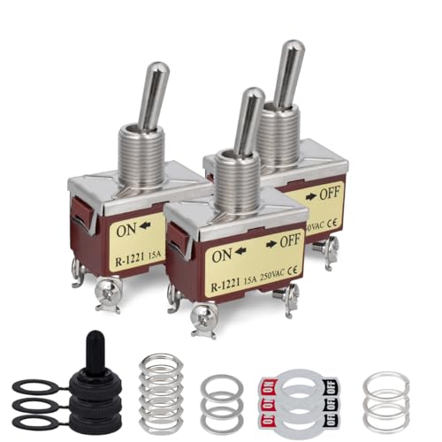 Innfeeltech 3 interrupteurs à bascule, 15a 250V 20A 125V, 1221 dpst, 4 bornes, interrupteur à bascule haute performance en métal à 2 positions marche/arrêt avec 3...