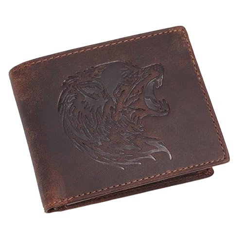 Leather Men's Wallet – Genuine Leather, Multiple Card Slots, Zipper Pocket, Slim Bifold Design, Elegant & Durable(Wolf)