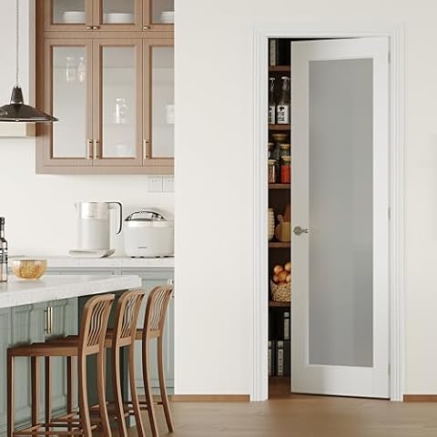 Lakenyon 28"x80" Right-Handed Frosted Glass Pantry Door with Jamb Cover