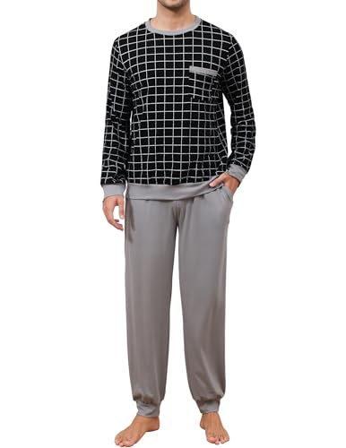 Reviews de Ropa de dormir para Hombre que Puedes Comprar On-line. 45 Tefola Pijama Hombre Algodon Conjunto Manga Larga y Pantalones Largos, Cuello Redondo Pijama Estampado a Cuadros Ropa de Dormir Hombre, Casual Transpirable Y Cómoda(Gris +...