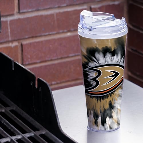 Image of Rico Industries NHL Hockey Team Color Tie Dye 24oz Metallic Acrylic Tumbler with Hinged Lid, Officially Licensed Double Wall Tumbler with Straw