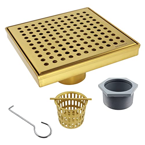 Cheapest 🛒 Bernkot Square Shower Drain 6 Inch Brushed Gold 304 Stainless Steel with Dot Pattern Drain Cover Removal Drain Hair Catcher Thread Adapter Included Black Friday - 80% OFF Bernkot Square Shower Drain 6 Inch Brushed Gold 304 Stainless Steel with Dot Pattern Drain Cover Removal Drain Hair Catcher Thread Adapter Included