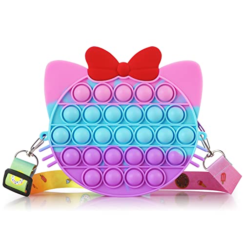 Aemotoy Kids Cute Crossbody Purse Shoulder Bag Coin Wallet Little Girl's Cute Purse with Cartoon Cat for Girls(Purple)