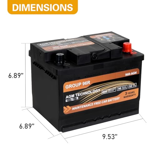 Image of Weize Platinum AGM Battery BCI Group 96R Automotive Battery, 12V 52Ah, 90RC, 600CCA, 36 Months Warranty, Replacement for Car, SUV