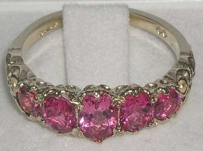 925 Sterling Silver Real Genuine Pink Tourmaline Womens Band Ring4