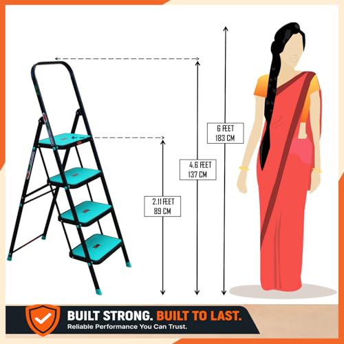 Image of Prime Hulk 4 Step Heavy Duty Steel Step Ladder for Home | Extra Wide Anti-Skid Steps | Strong Stable No-Wobble Design | Powder Coated | Slim Foldable Space Saving Ladder with Rubber Feet