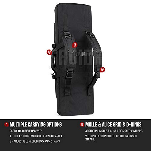 Savior Equipment American Classic Tactical Double Long Rifle Pistol Gun Bag Firearm Transportation Case w/Backpack - 46 Inch Obsidian Black