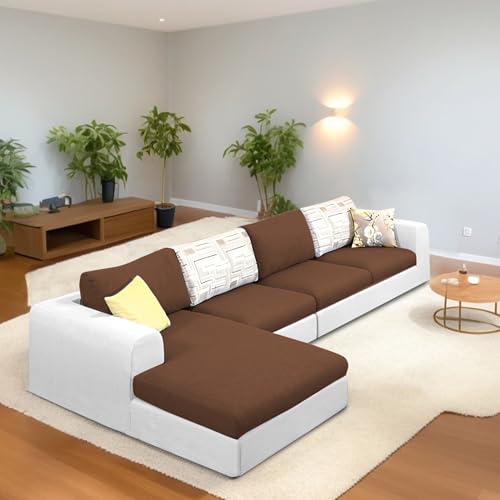 Image of Koza LHS 6 Seater L Shape Sofa Set for Living Room (Brown Grey Fabric) Premium Fabric Sofa
